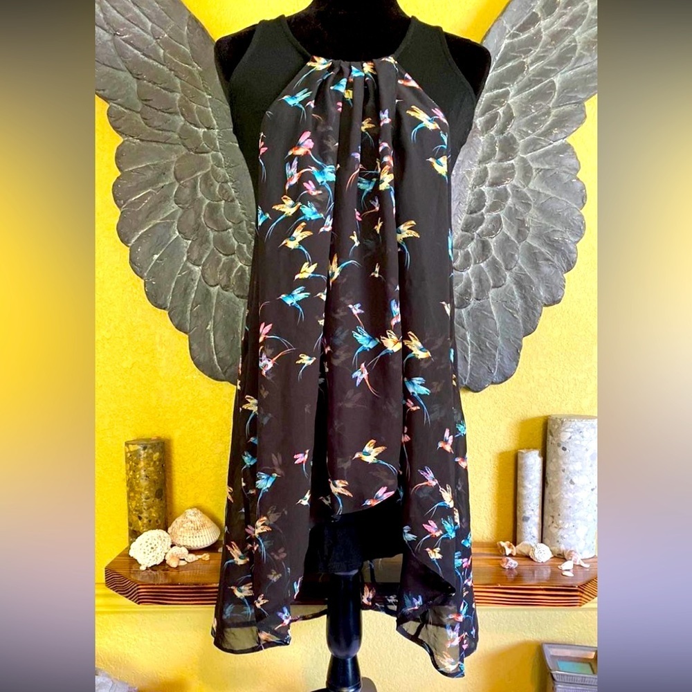 Papillon Blanc Mini Dress With Hummingbird Overlay
